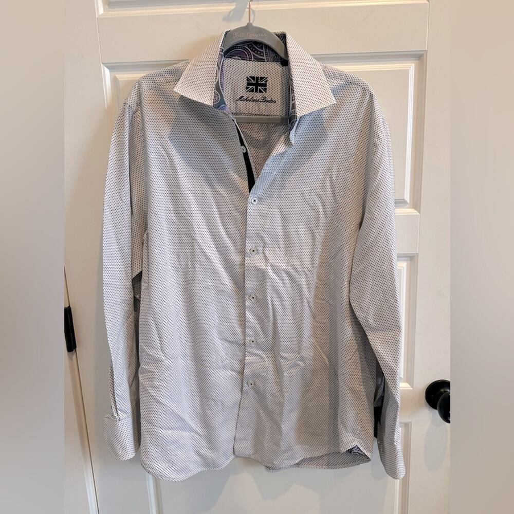 Michelsons of London Large Dot Button Down Dress Shirt Paisley Trim British Mod